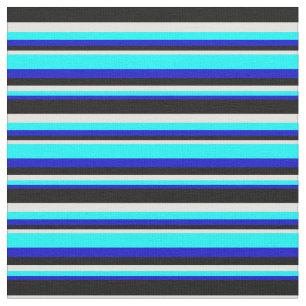 Blue, Cyan, Light Cyan & Black Coloured Lines Fabric