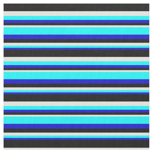 Blue, Cyan, Light Cyan & Black Coloured Lines Fabric (Close Up)