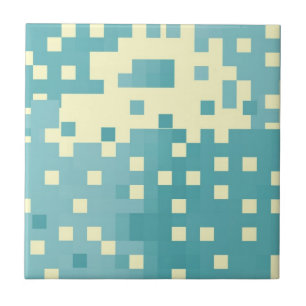 Blue & Cyan Pixel Pattern Ceramic Tile