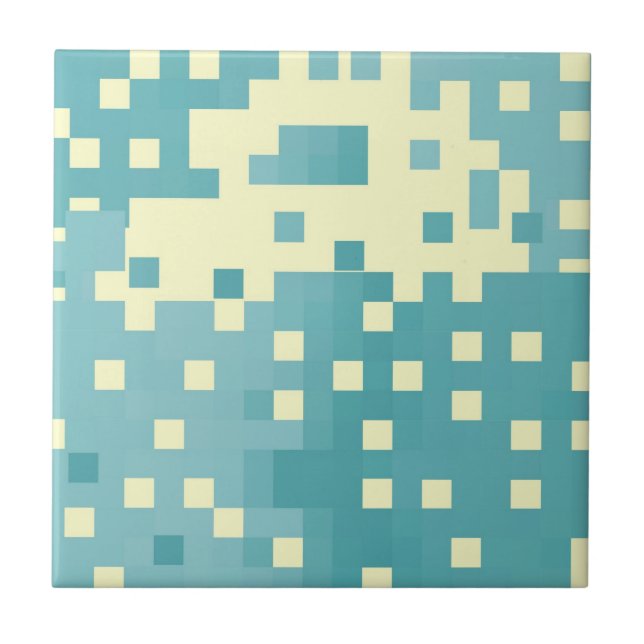 Blue & Cyan Pixel Pattern Ceramic Tile (Front)