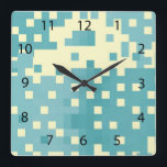 Blue & Cyan Pixel Pattern Square Wall Clock<br><div class="desc">Colourful blue and cyan square pattern design. Great looking modern pixel look for the technology fan.</div>