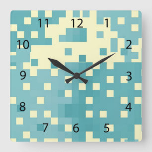 Blue & Cyan Pixel Pattern Square Wall Clock