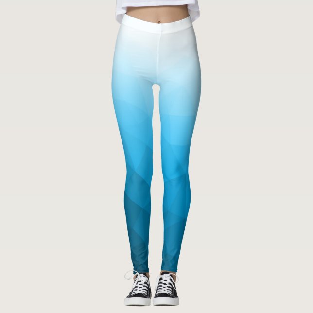 Blue cyan White Gradient Geometric Mesh Pattern Leggings (Front)