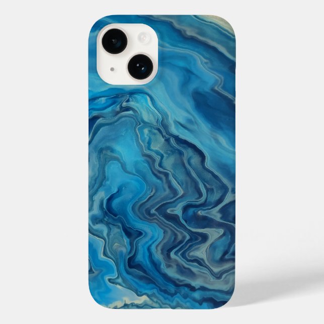 Blue Cyan White Marble Acrylic Abstraction Case-Mate iPhone Case (Back)