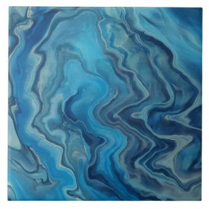 Blue Cyan White Marble Acrylic Abstraction  Ceramic Tile