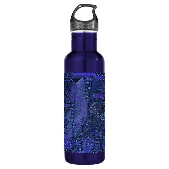 Blue Cyber Circuit Board Tech Art Electronics 710 Ml Water Bottle (Front)