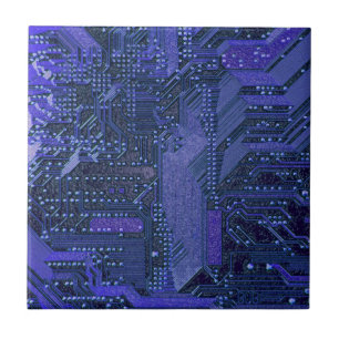 Blue Cyber Circuit Board Tech Art Electronics Ceramic Tile