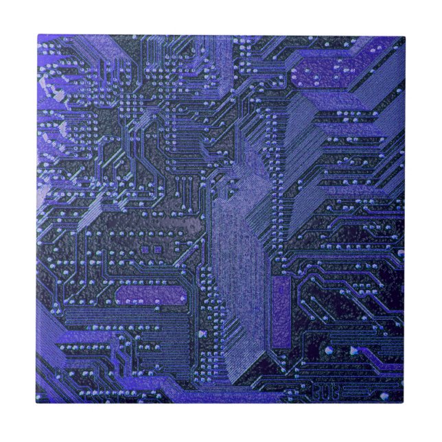 Blue Cyber Circuit Board Tech Art Electronics Ceramic Tile (Front)