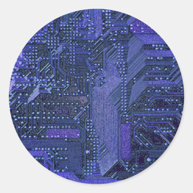 Blue Cyber Circuit Board Tech Art Electronics Classic Round Sticker (Front)