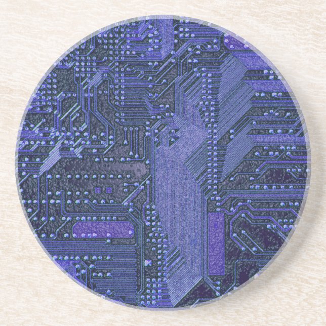 Blue Cyber Circuit Board Tech Art Electronics Coaster (Front)