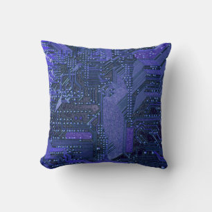 Blue Cyber Circuit Board Tech Art Electronics Cushion