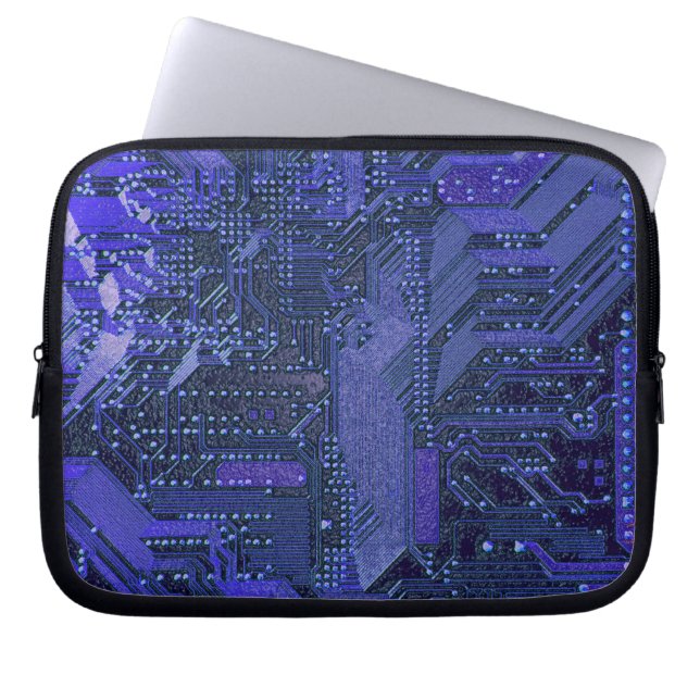 Blue Cyber Circuit Board Tech Art Electronics Laptop Sleeve (Front)