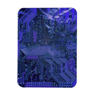 Blue Cyber Circuit Board Tech Art Electronics Magnet