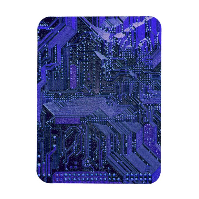 Blue Cyber Circuit Board Tech Art Electronics Magnet (Vertical)