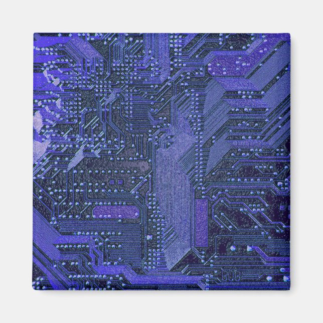 Blue Cyber Circuit Board Tech Art Electronics Magnet (Front)