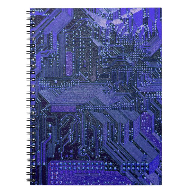 Blue Cyber Circuit Board Tech Art Electronics Notebook (Front)