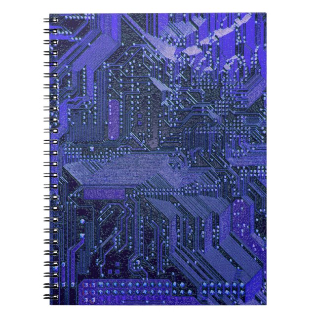 Blue Cyber Circuit Board Tech Art Electronics Notebook (Front)