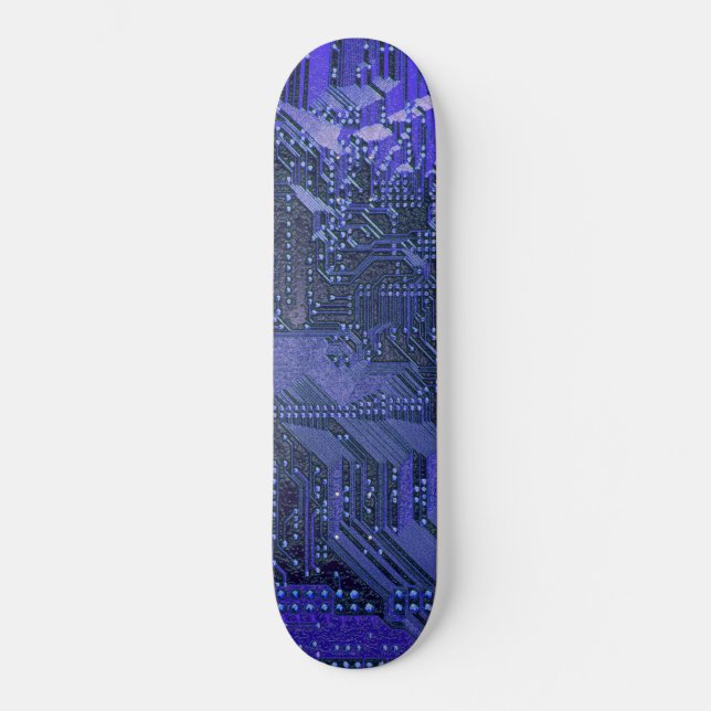 Blue Cyber Circuit Board Tech Art Electronics Skateboard (Front)