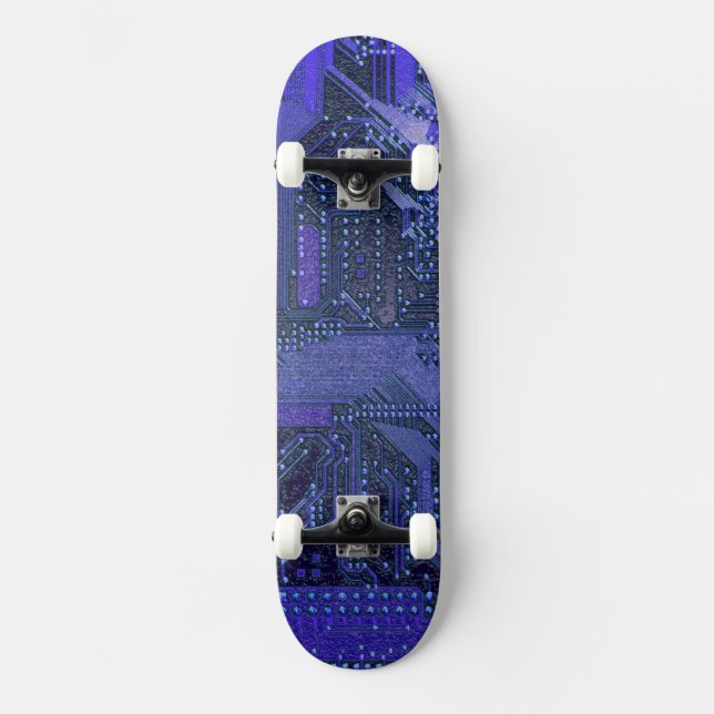 Blue Cyber Circuit Board Tech Art Electronics Skateboard (Front)