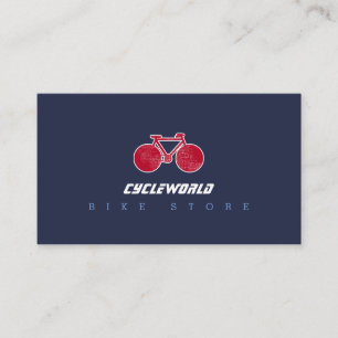 blue cycle store business card with red bicycle