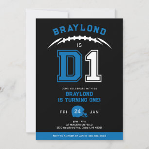 Blue D1 American Football First Birthday Invitation