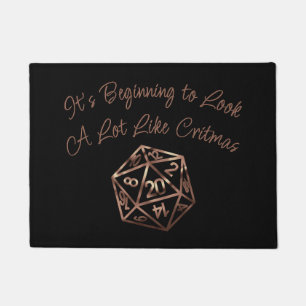 Blue D20 Critmas   RPG Fantasy Tabletop Gamer Dice Doormat