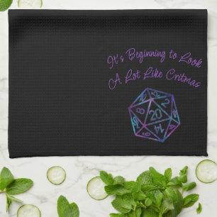 Blue D20 Critmas   RPG Fantasy Tabletop Gamer Dice Tea Towel