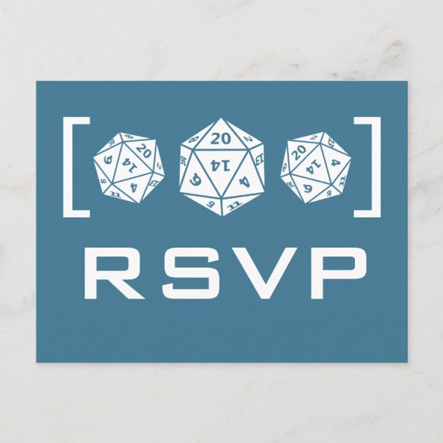 Blue D20 Dice Gamer RSVP Postcard (Front)