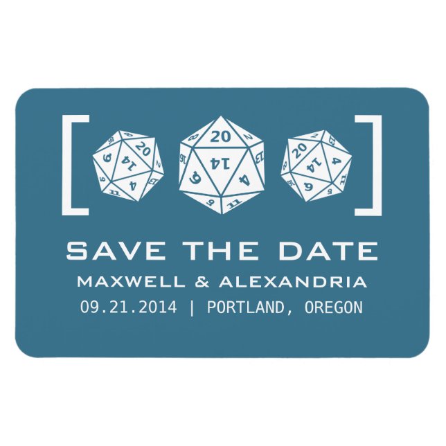 Blue D20 Dice Gamer Save the Date Magnet (Horizontal)