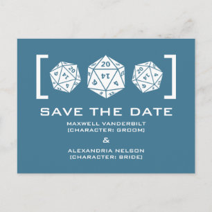 Blue D20 Dice Gamer Save the Date Postcard