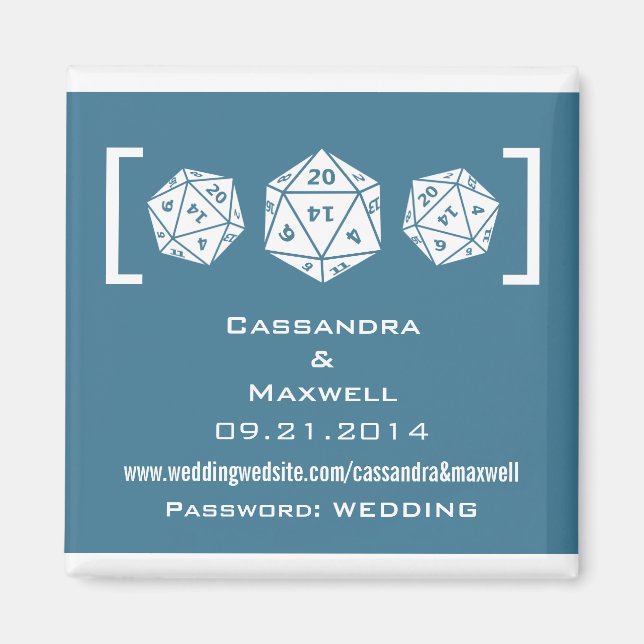 Blue D20 Dice Gamer Wedding Info Magnet v2 (Front)
