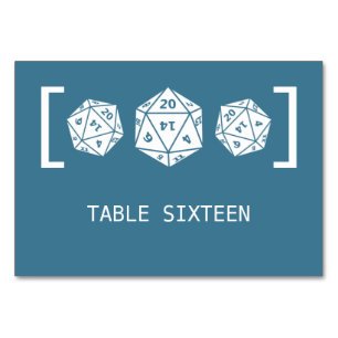 Blue D20 Dice Gamer Wedding Table Card
