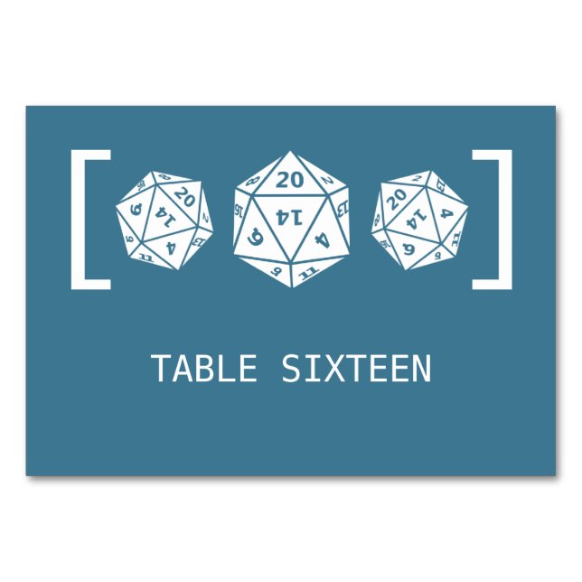 Blue D20 Dice Gamer Wedding Table Card (Front)