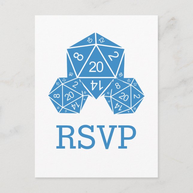 Blue D20 Dice Response Postcard (Front)