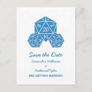 Blue D20 Dice Save the Date Postcard