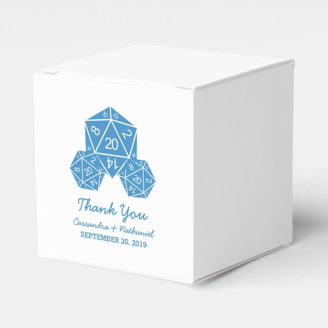 Blue D20 Dice Wedding Favour Boxes (Front Side)