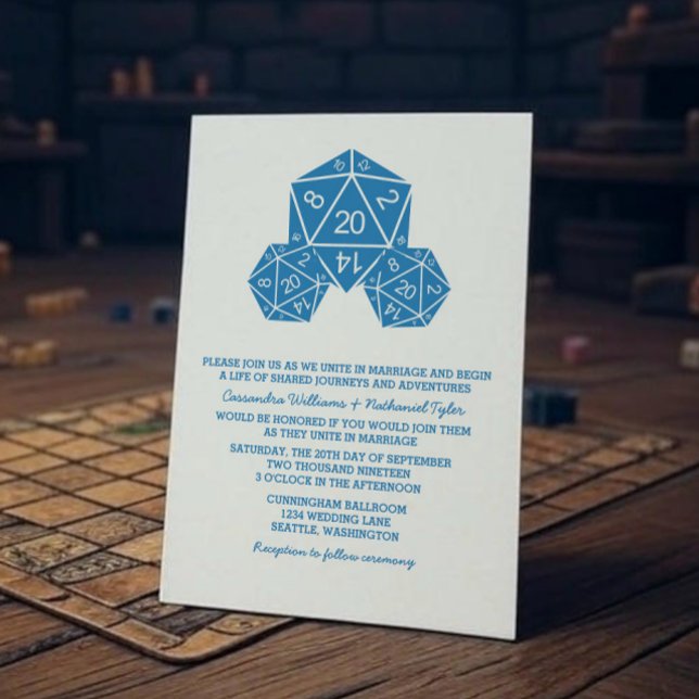 Blue D20 Dice Wedding Invite (Blue D20 Dice Wedding Invite)