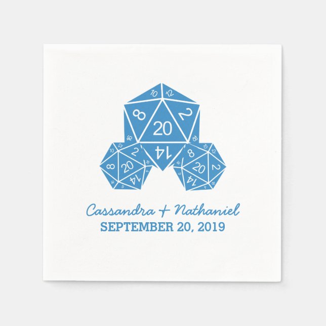 Blue D20 Dice Wedding Paper Napkins (Front)