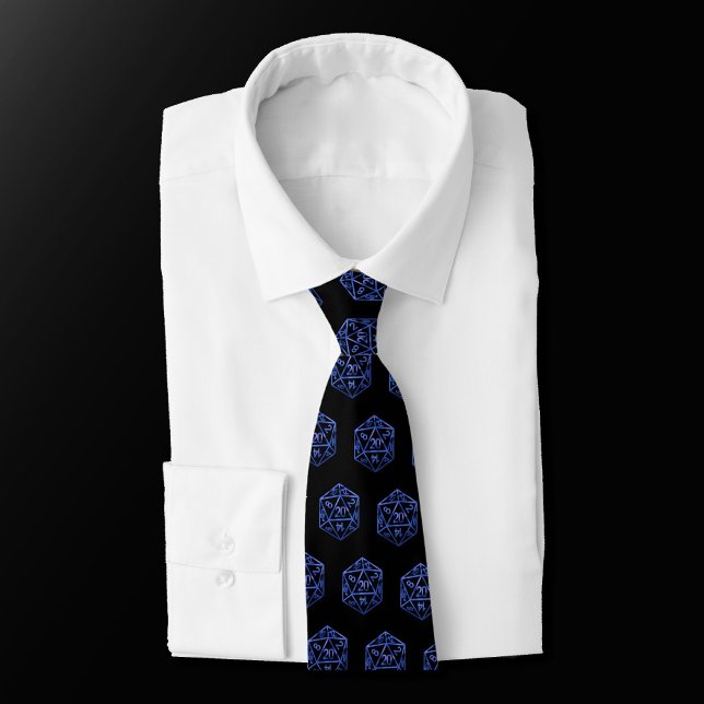 Blue D20 Pattern | RPG Fantasy Tabletop Gamer Dice Tie (Creator Uploaded)