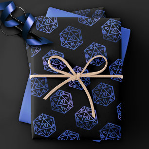 Blue D20 Pattern   RPG Fantasy Tabletop Gamer Dice Wrapping Paper Sheet