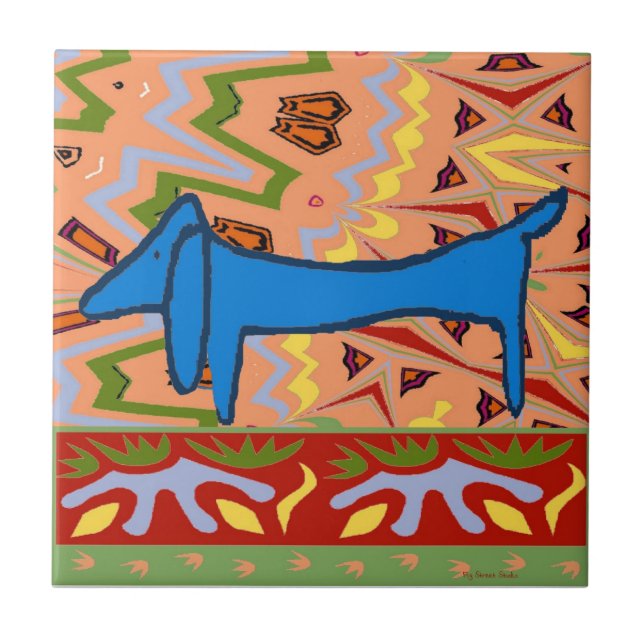 Blue Dachshund Abstract Ceramic Tile (Front)
