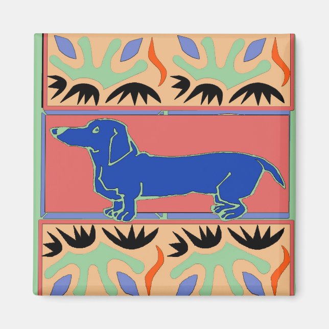 Blue Dachshund Abstract Fauvism Magnet (Front)