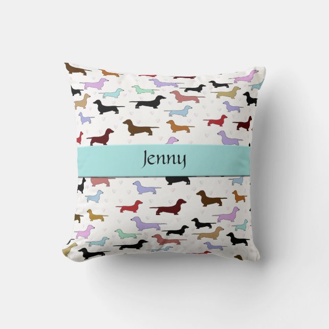 Blue Dachshund Dog Pillow (Front)