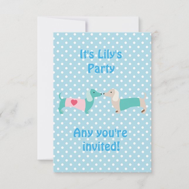 Blue Dachshund Party Invitation (Front)