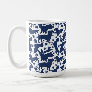 Blue Dachshund Pattern Throw Pillow Tapestry Coffee Mug