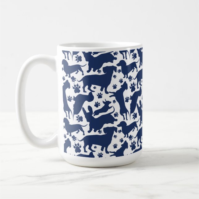 Blue Dachshund Pattern Throw Pillow Tapestry Coffee Mug (Left)