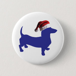 Blue Dachshund wearing a Santa Claus Hat 6 Cm Round Badge