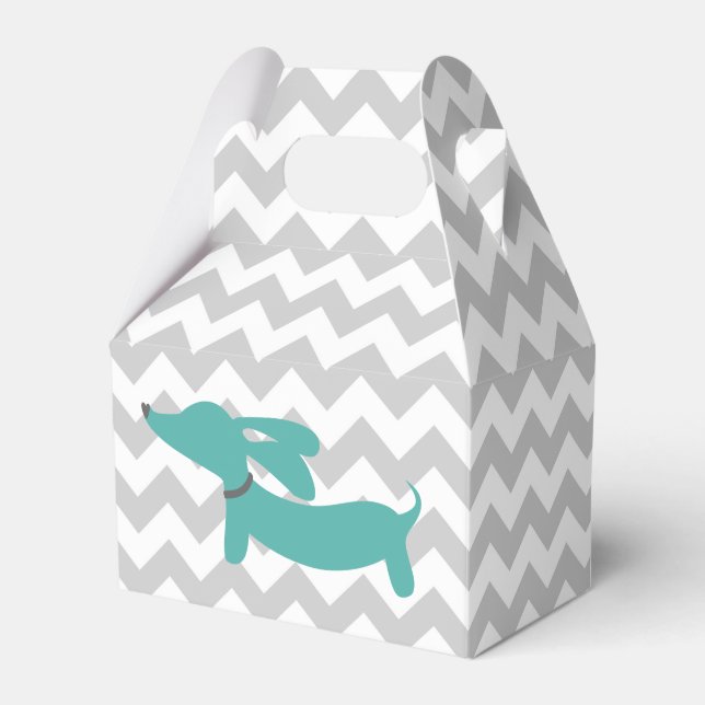Blue Dachshund Wiener Dog Baby Shower Gift Box (Front Side)