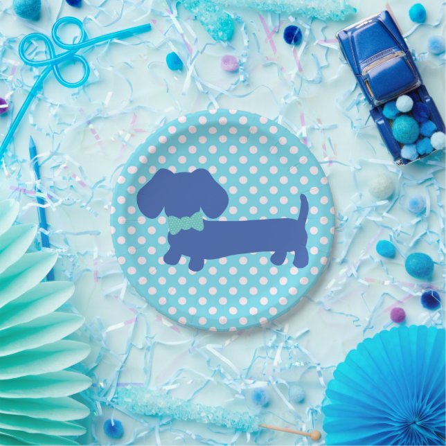 Blue Dachshund Wiener Dog Party Paper Plates (Party)