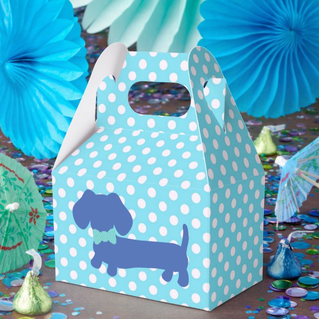 Blue Dachshund Wiener Dog with Bow Tie Favour Box (Party)